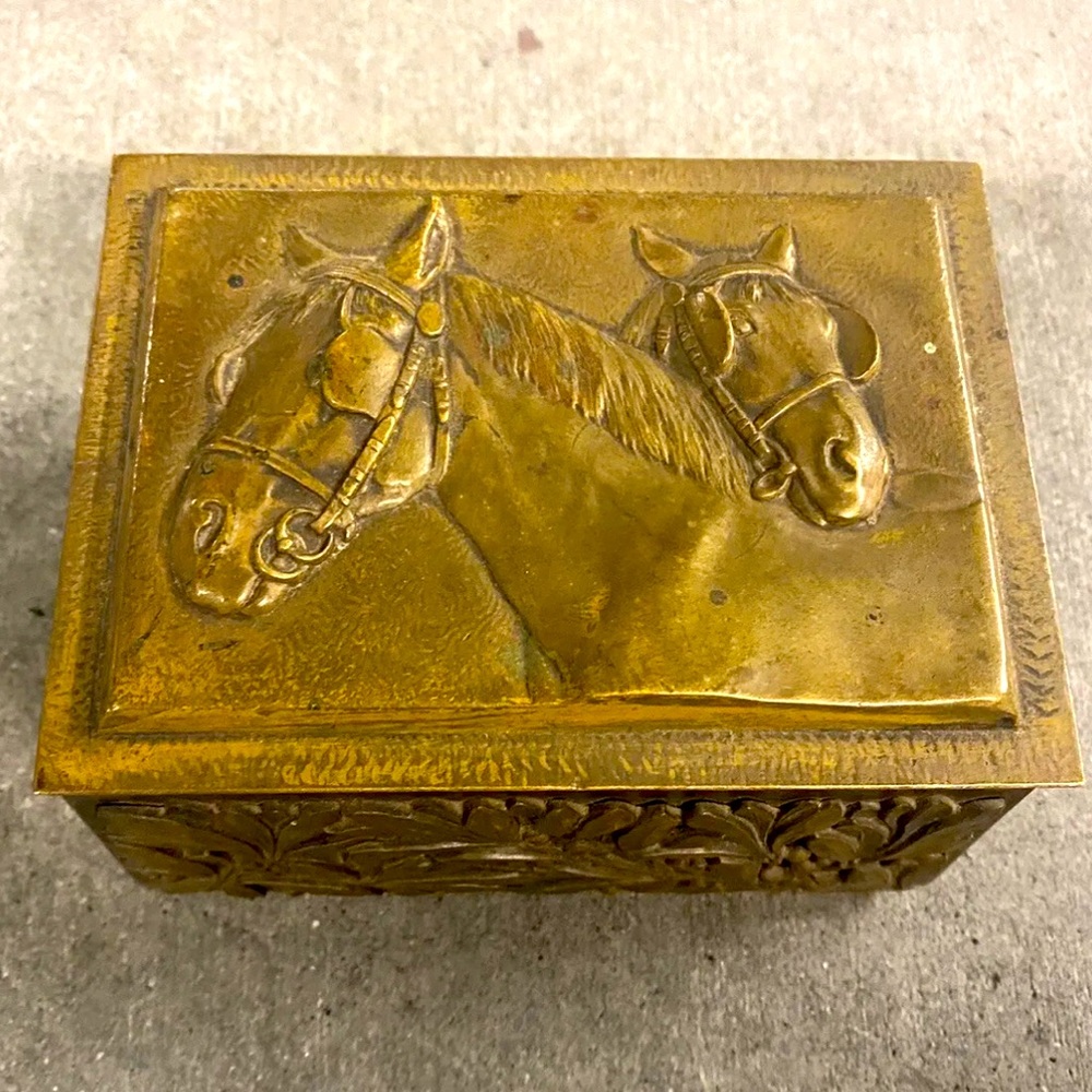 Antique Austrian Solid Bronze Box With Horses Wow Must See